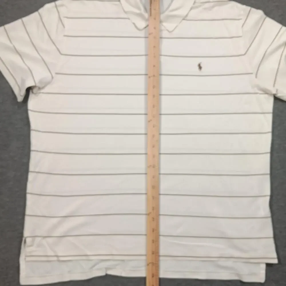 Polo Ralph Lauren Polo Shirt Mens XL White Tan Striped Pima Cotton Short Sleeve